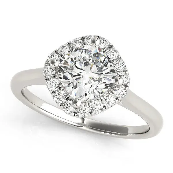 Asscher Cut Halo Round Diamond Solitaire Engagement Ring with Pave Band and Four-Prong Setting Platinum