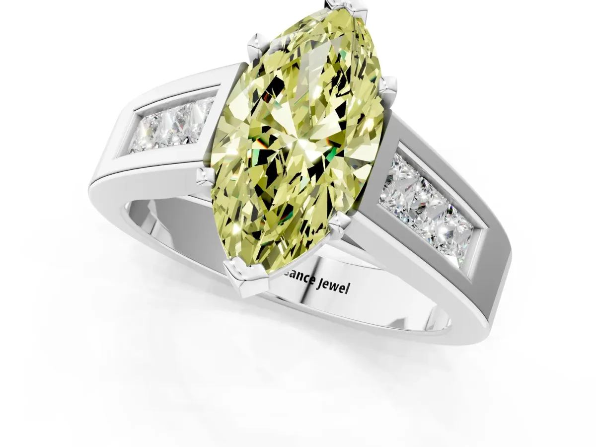 Fancy Yellow Marquise Cut Cut Channel Set Solitaire Ring with Four-Prong Setting Silver
