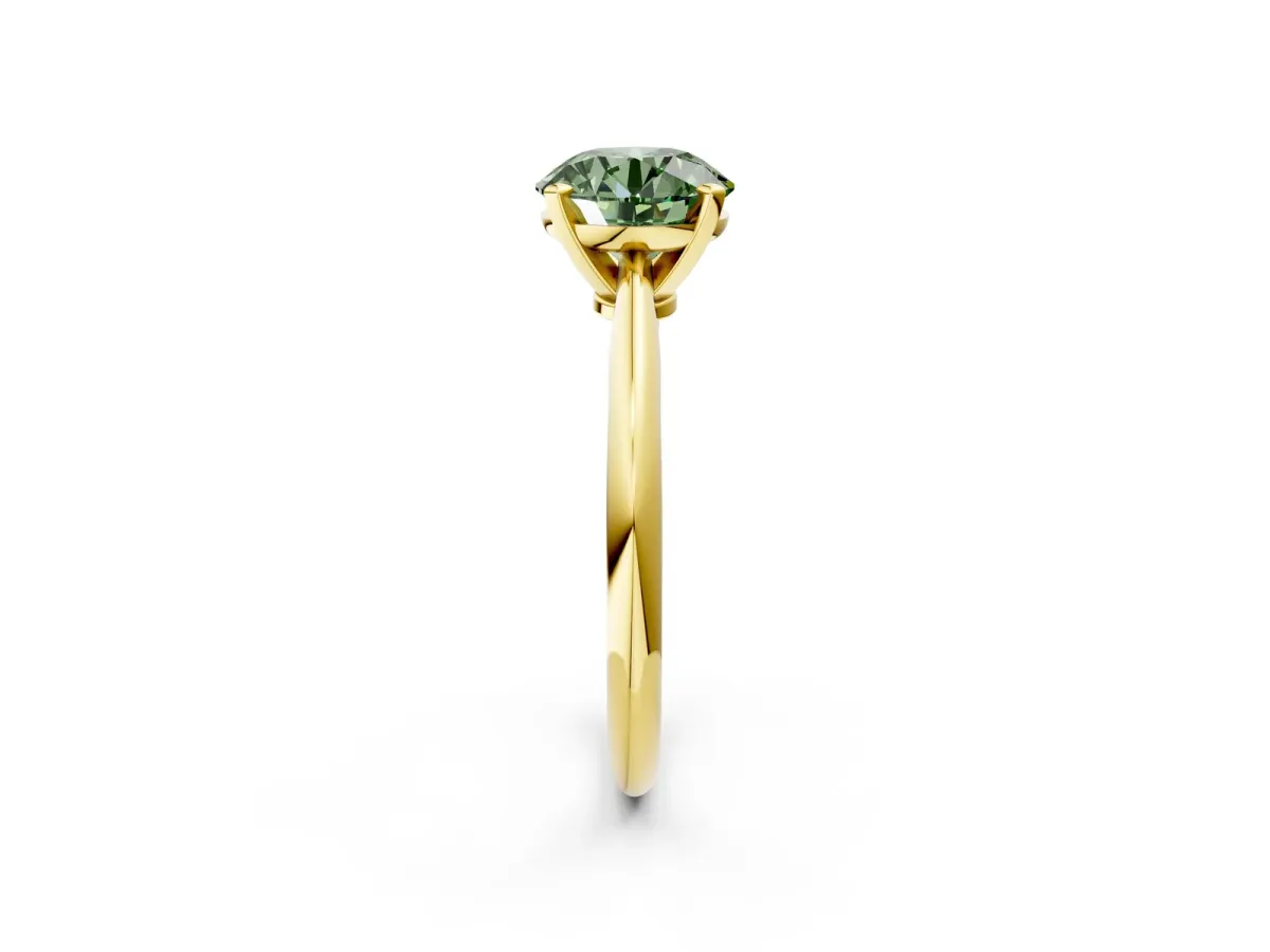 Fancy Green Round Cut Diamond Solitaire Engagement Ring with Classic Band and Four-Prong Setting Yellow gold
