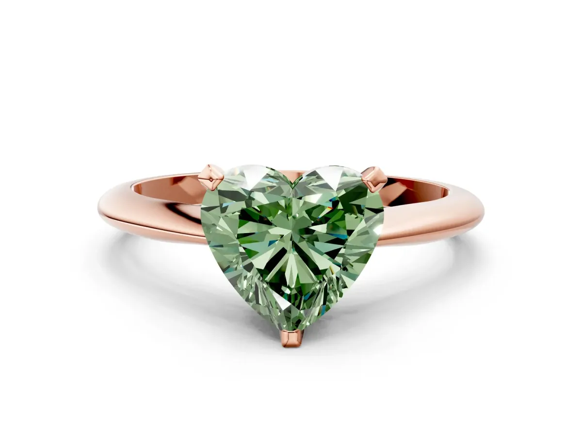 Fancy Green Heart Cut Diamond Solitaire Engagement Ring with Classic Band and Four-Prong Setting Rose gold