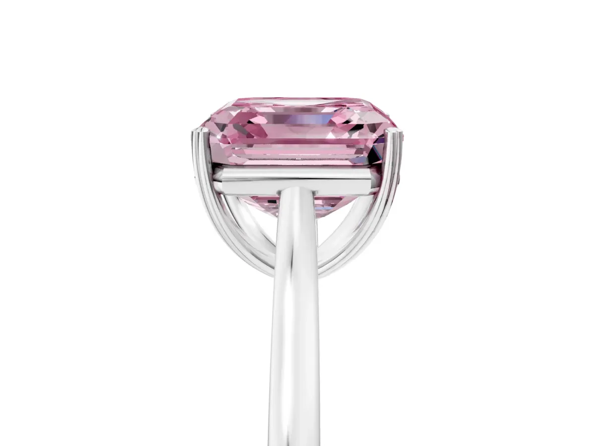 Fancy Pink Asscher Cut Solitaire Heart Prong Engagement Ring with Tapered Band Platinum