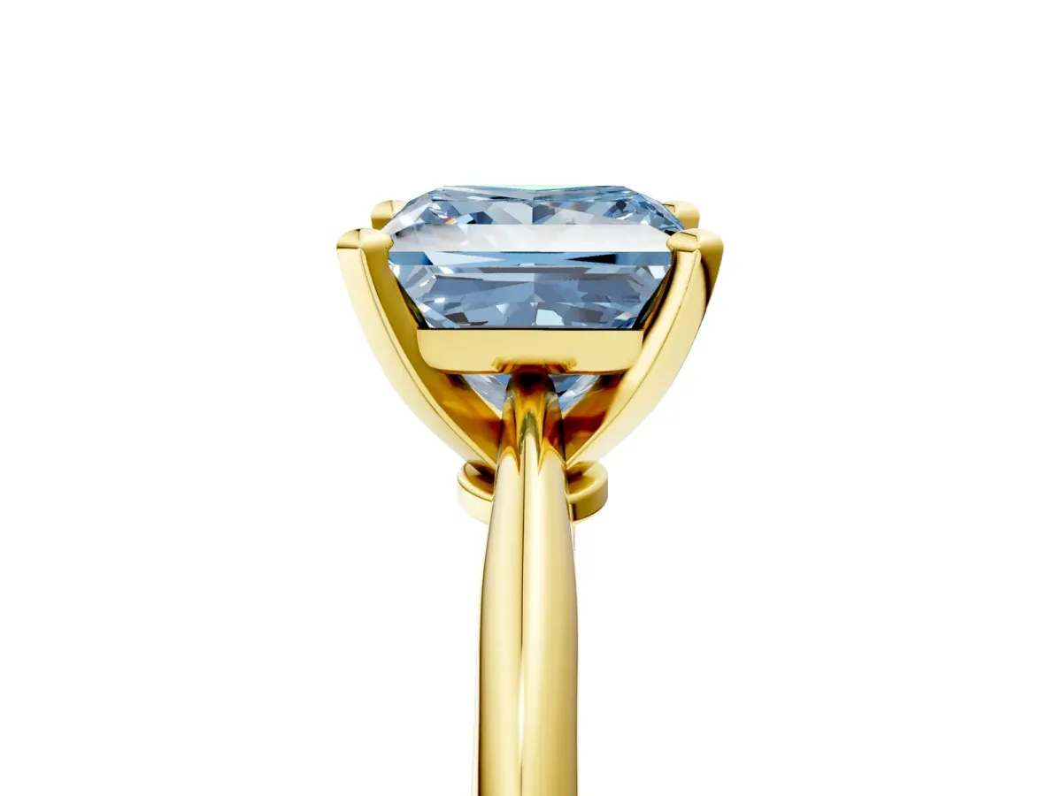 Fancy Blue Princess Cut Diamond Solitaire Engagement Ring with Classic Band and Four-Prong Setting Yellow gold