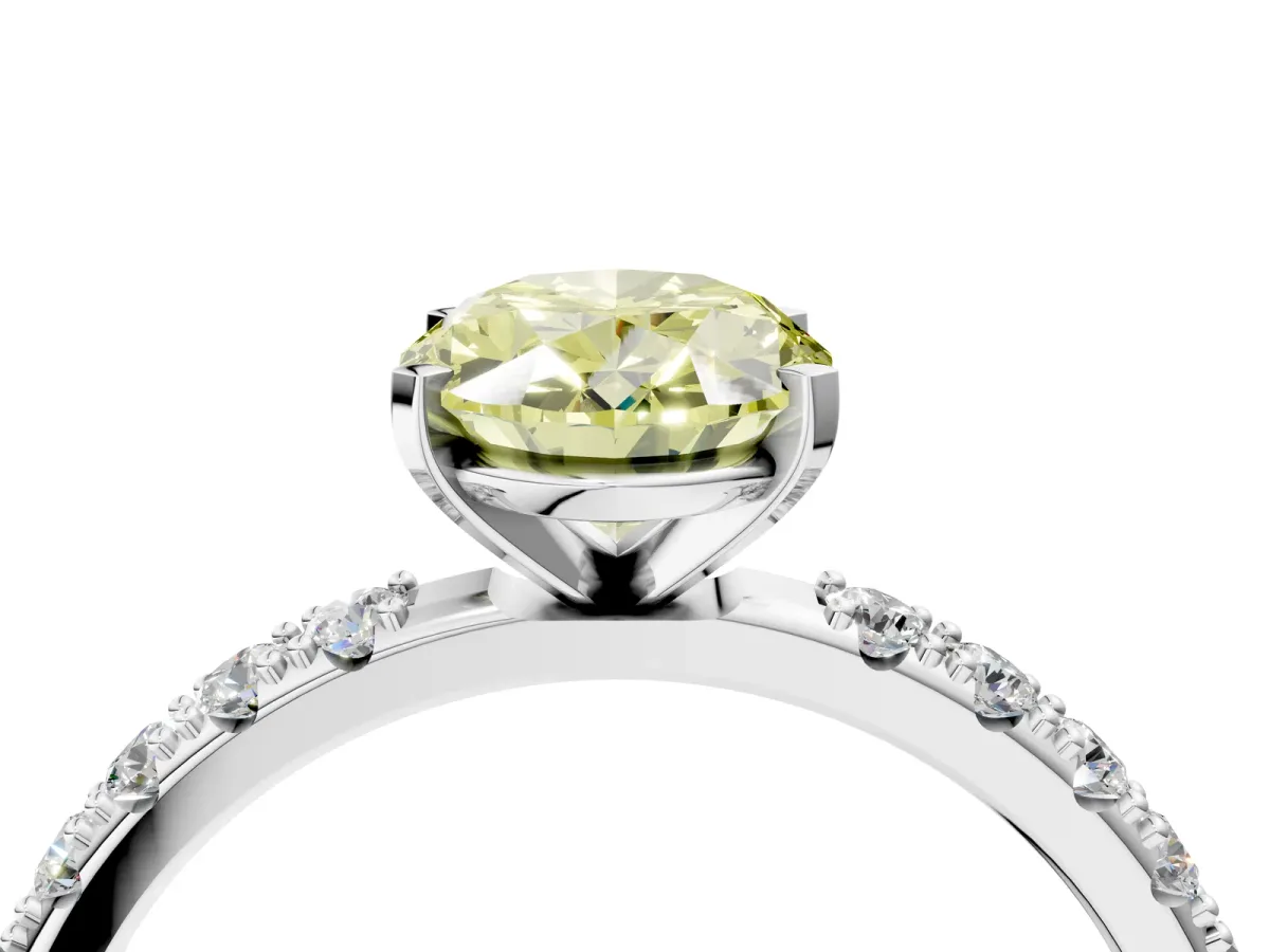 Fancy Yellow Oval Cut Diamond Solitaire Pavé Band with Four-Prong Setting Silver
