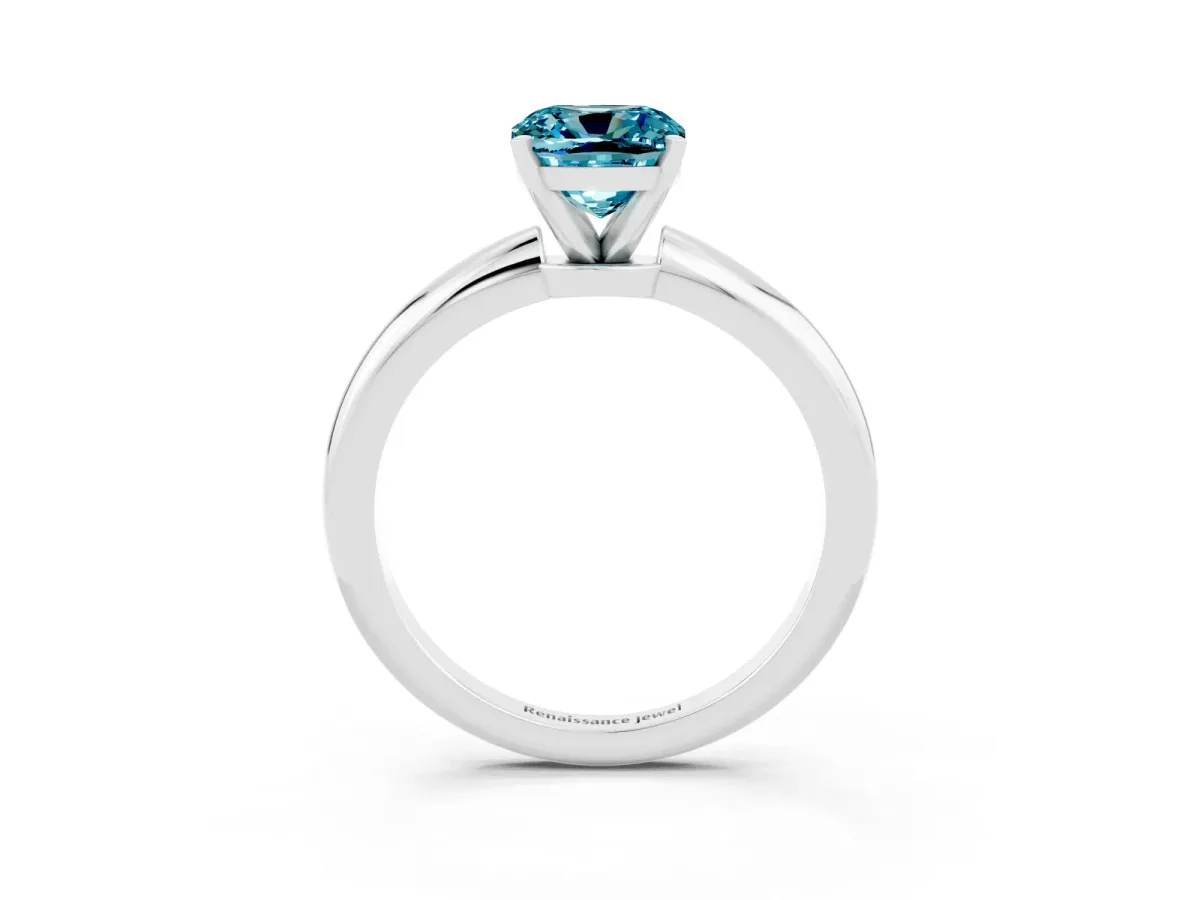 Cushion Cut Blue Topaz Solitaire Ring with Six-Prong Setting and Classic Band Silver