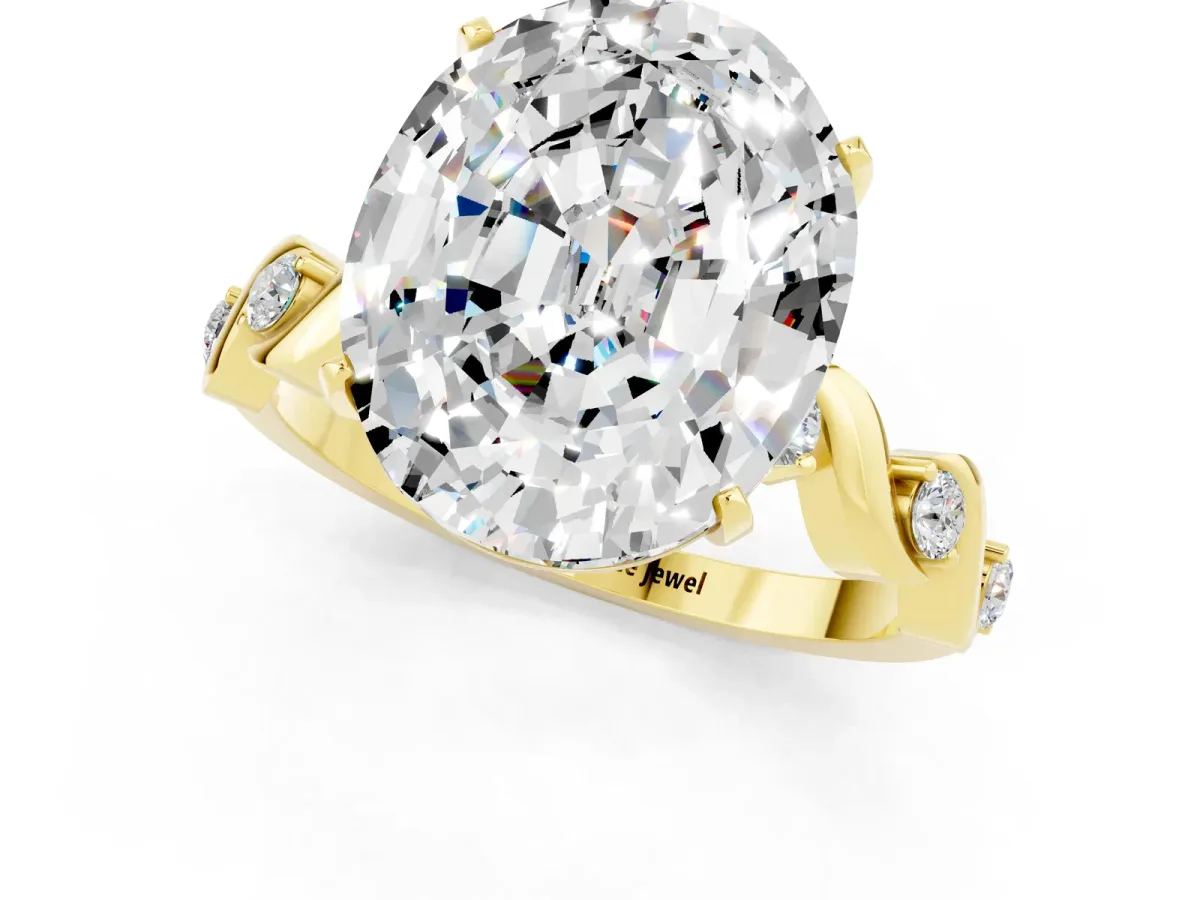 Oval Cut Moissanite Solitaire Twisted Band with Round Accents and Prong Setting Yellow gold