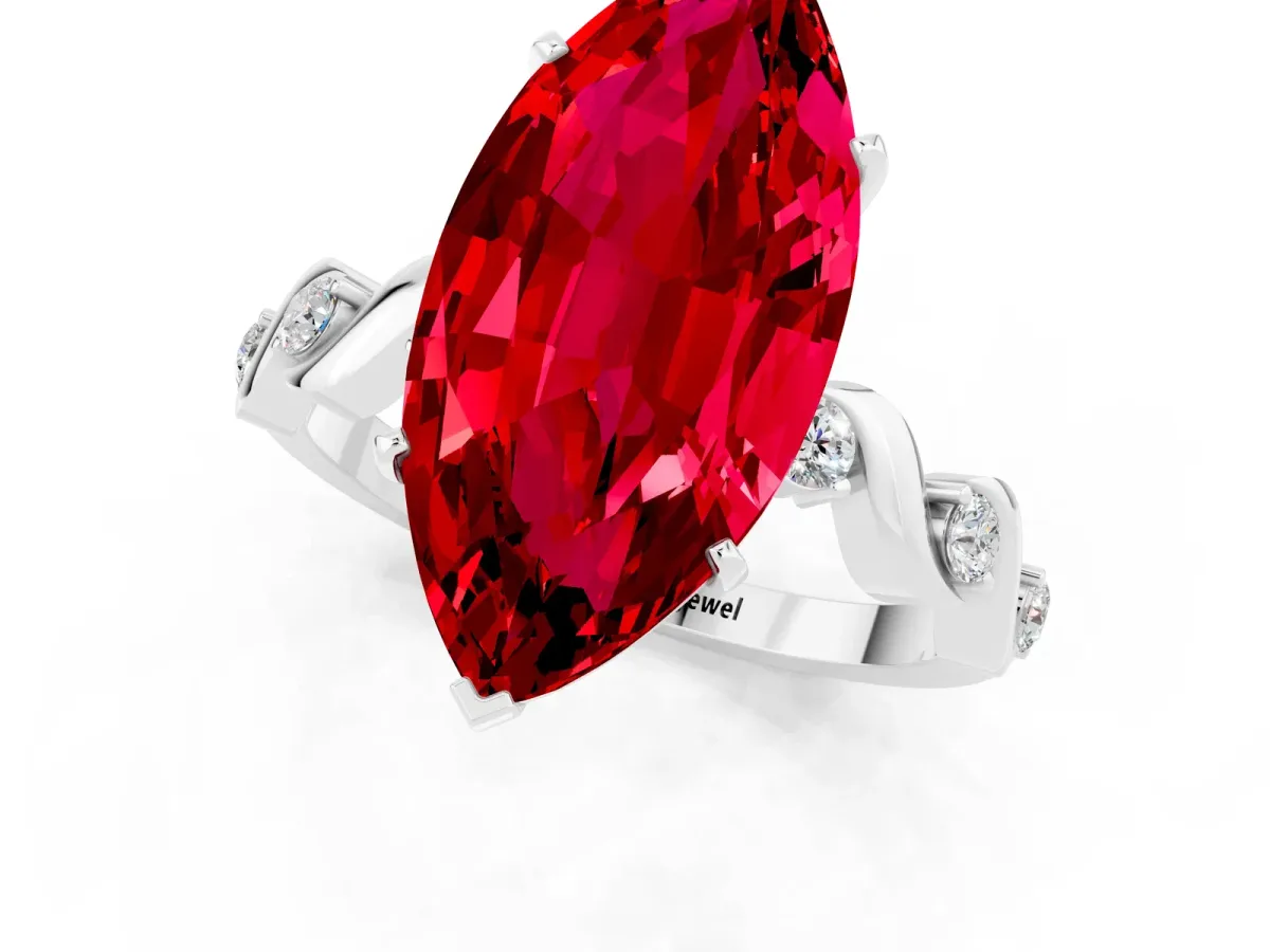 Marquise Cut Ruby Solitaire Twisted Band with Round Accents and Prong Setting Silver