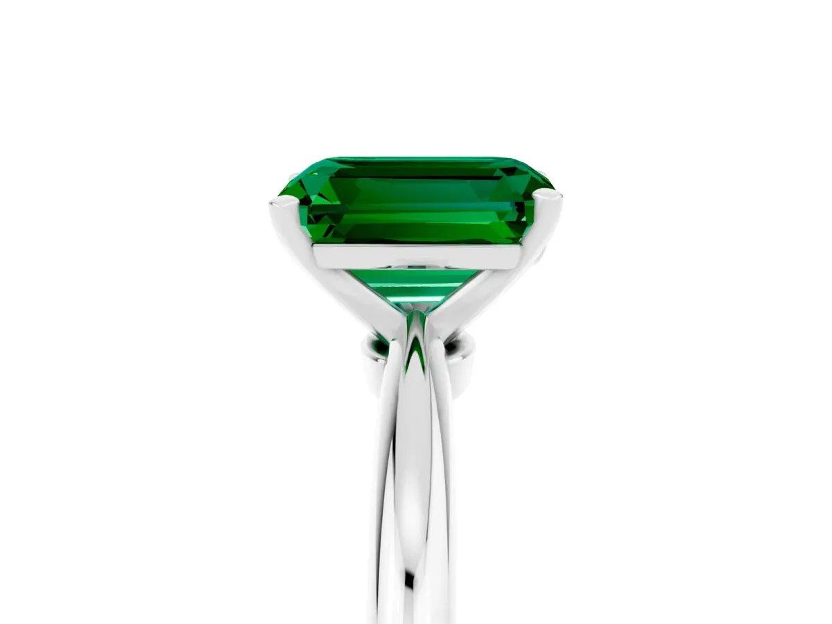 Emerald Cut Emerald Solitaire Ring with Six-Prong Setting and Classic Band White gold