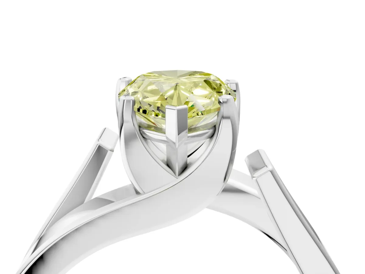 Fancy Yellow Modern Tension Set Pear Cut Diamond Solitaire Wide Band Ring Silver