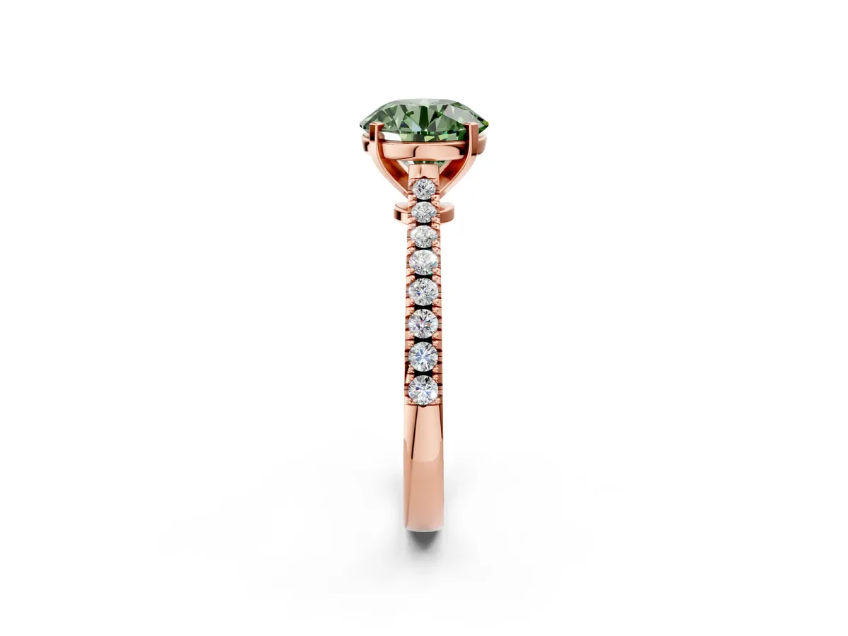 Fancy Green Asscher Cut Cut Solitaire Diamond Engagement Ring with Pave Band and Four-Prong Setting Rose gold