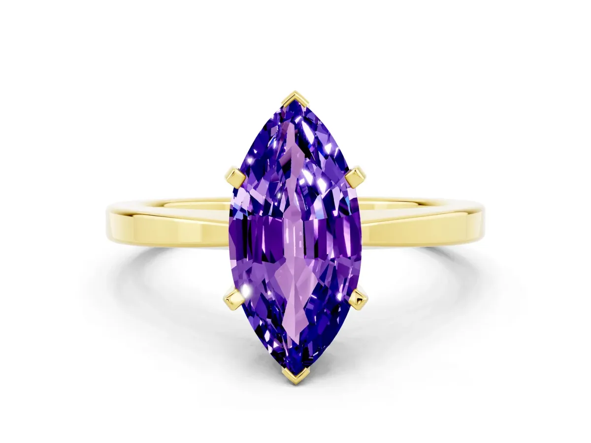 Marquise Cut Tanzanite Solitaire Engagement Ring with Classic Band and Four-Prong Setting Yellow gold