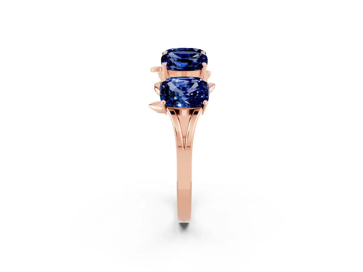 Four-Stone Elongated Cushion Blue Sapphire Band with Nature-Inspired Prong Setting Rose gold