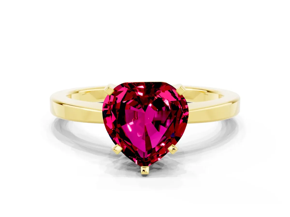 Heart Cut Garnet Solitaire Engagement Ring with Classic Band and Four-Prong Setting Yellow gold