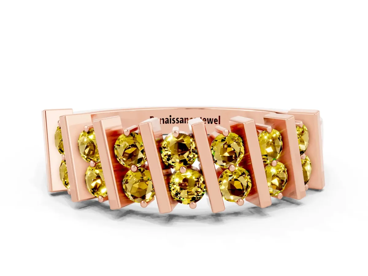 Channel Set Round Yellow Sapphire Anniversary Band with Vertical Prongs Rose gold