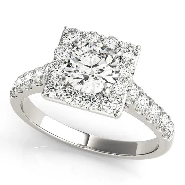 Halo Round Cut Diamond Pave Band Prong Setting Ring Platinum