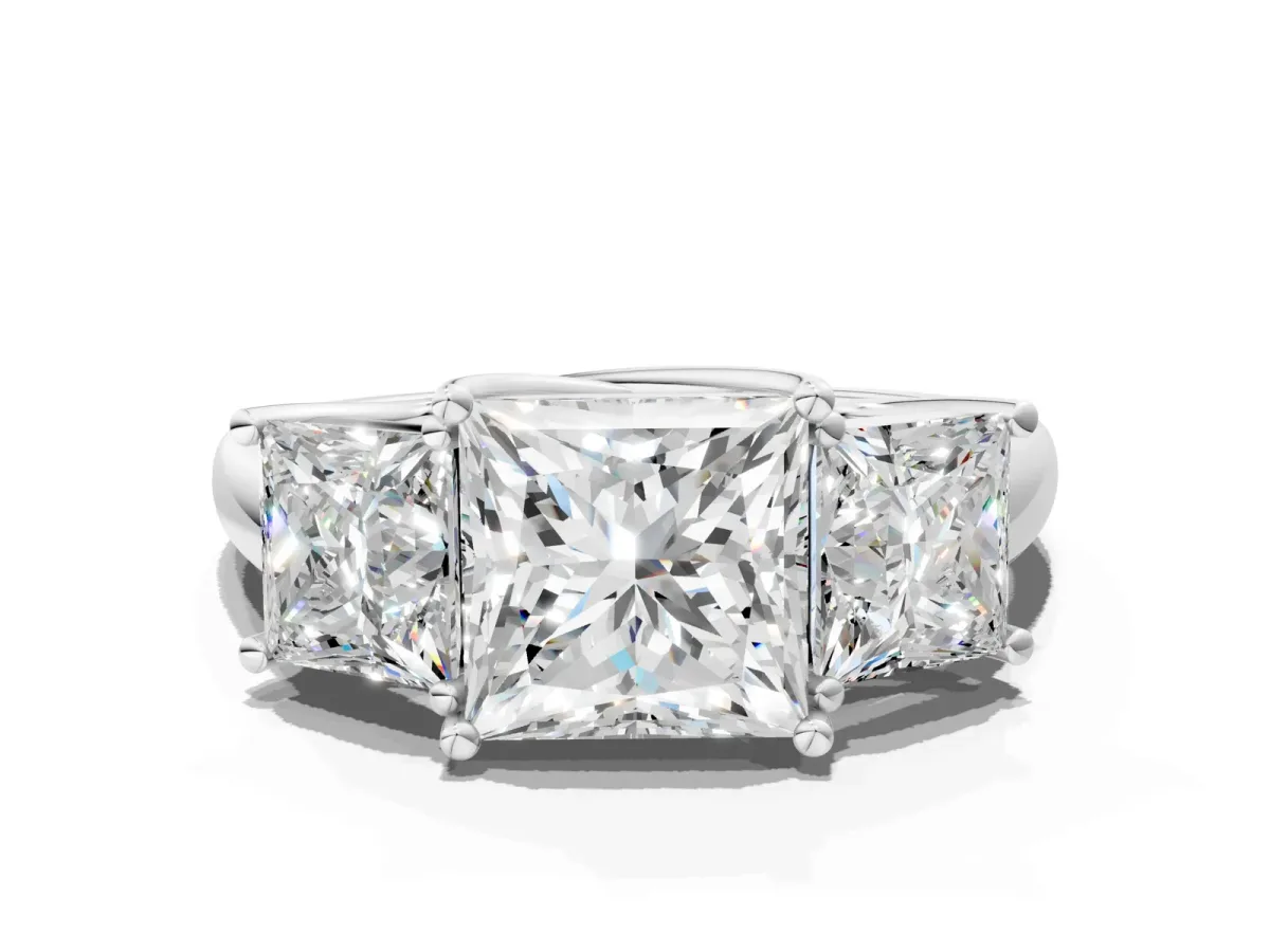 Three-Stone Princess Cut Diamond Engagement Ring with Prong Setting White gold