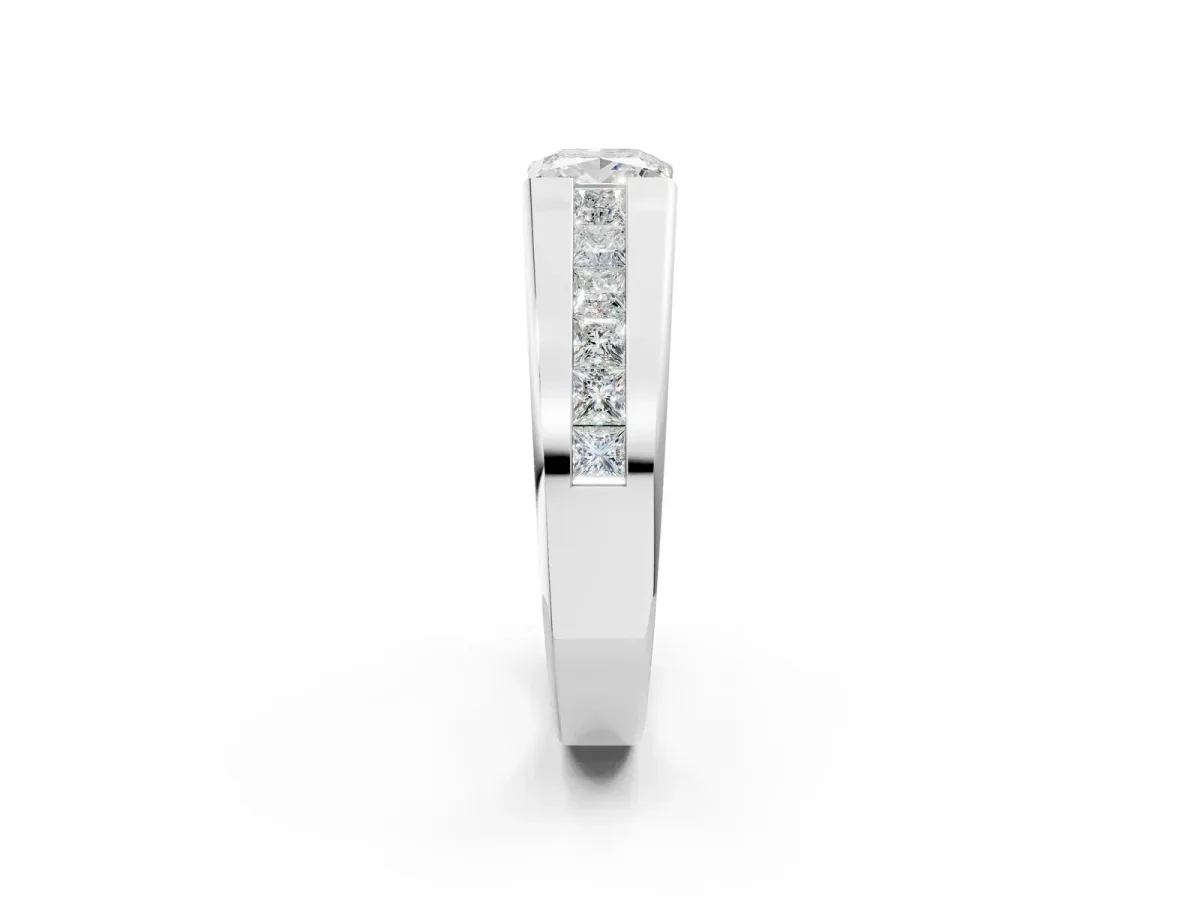 Princess Diamond Channel Set Mens Ring White gold