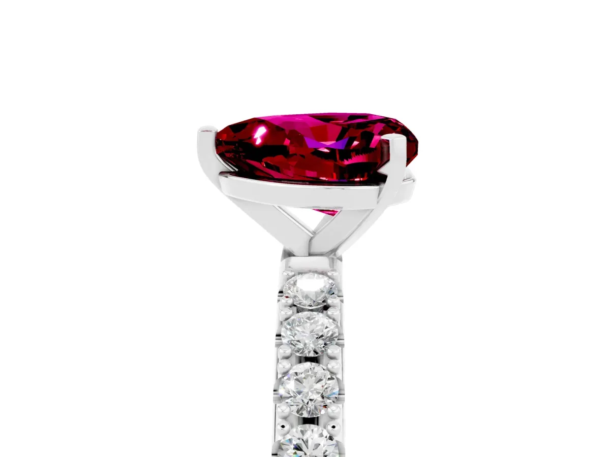 Heart Cut Garnet Solitaire Pavé Band with Four-Prong Setting Platinum