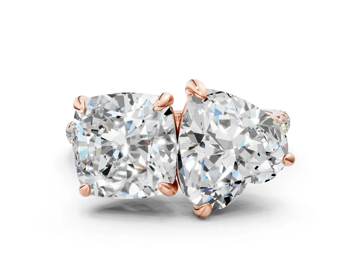 Cushion and Heart Toi Moi Ring with Prong Setting and Pave Band Rose gold