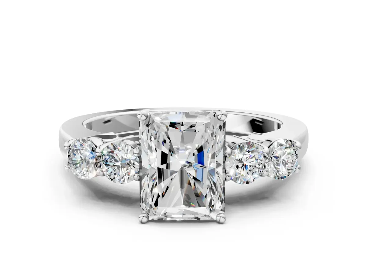 Radiant Cut Cut Diamond Five-Stone Prong Set White Gold Ring Platinum