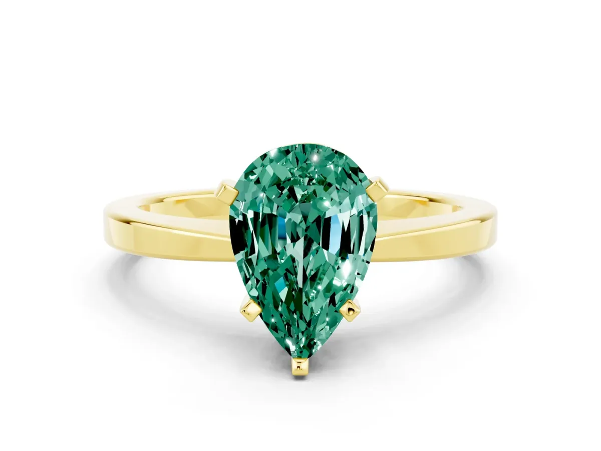 Pear Cut Green Sapphire Solitaire Engagement Ring with Classic Band and Four-Prong Setting Yellow gold