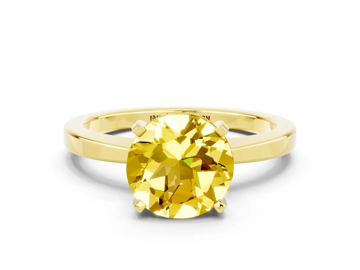 Round Cut Yellow Sapphire Solitaire Engagement Ring with Classic Band and Four-Prong Setting Yellow gold