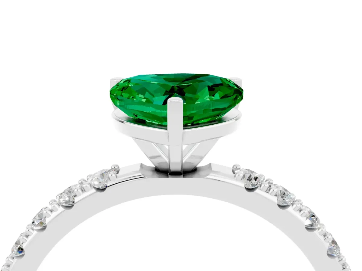 Heart Cut Emerald Solitaire Pavé Band with Four-Prong Setting Platinum