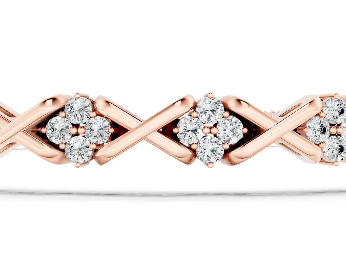 Round Diamond Prong Set Tennis Bracelet with X-Link Band Rose gold