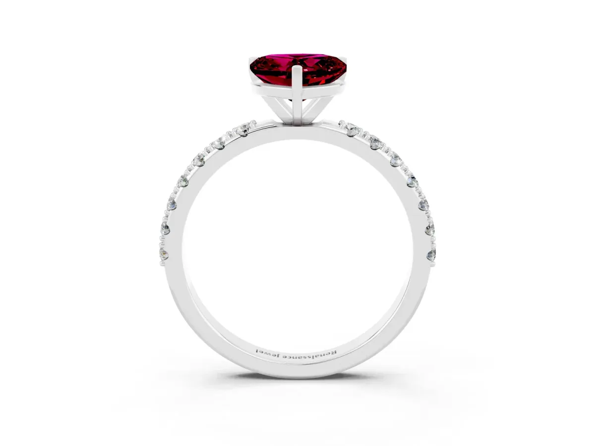 Heart Cut Garnet Solitaire Pavé Band with Four-Prong Setting Platinum