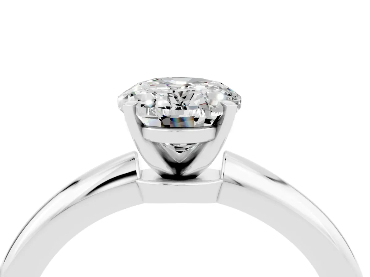Oval Cut Moissanite Solitaire Ring with Six-Prong Setting and Classic Band Platinum
