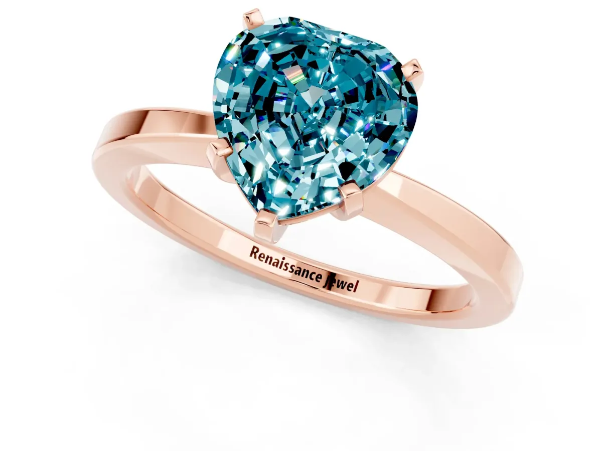 Heart Cut Blue Topaz Solitaire Engagement Ring with Classic Band and Four-Prong Setting Rose gold