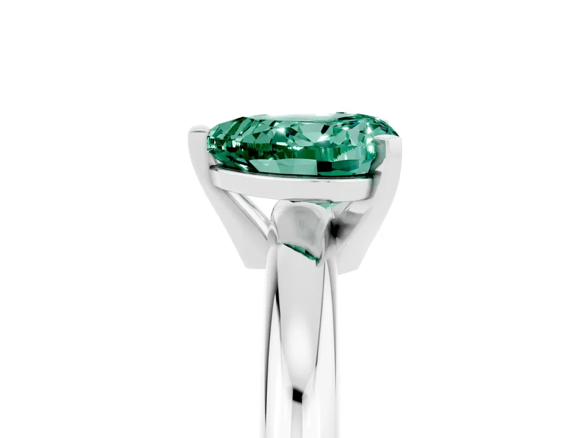 Heart Cut Green Sapphire Solitaire Engagement Ring with Round Band and Four-Prong Setting Platinum