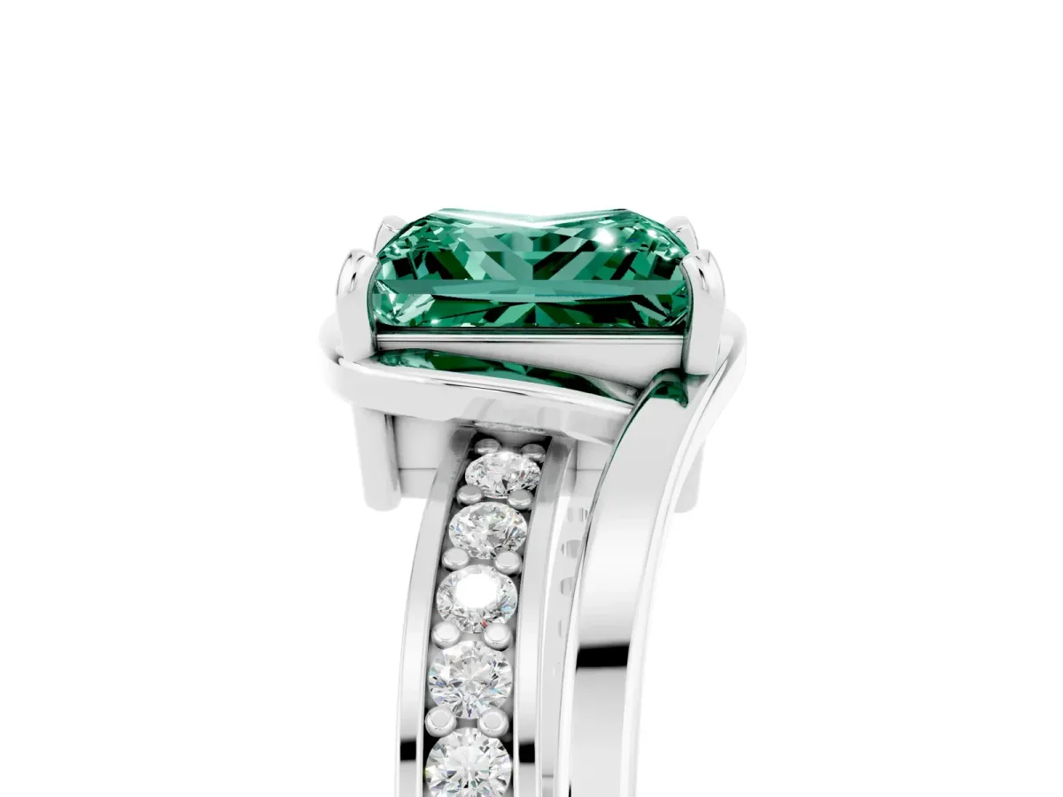 Princess Cut Green Sapphire Solitaire Ring with Split Shank and Prong Setting Platinum
