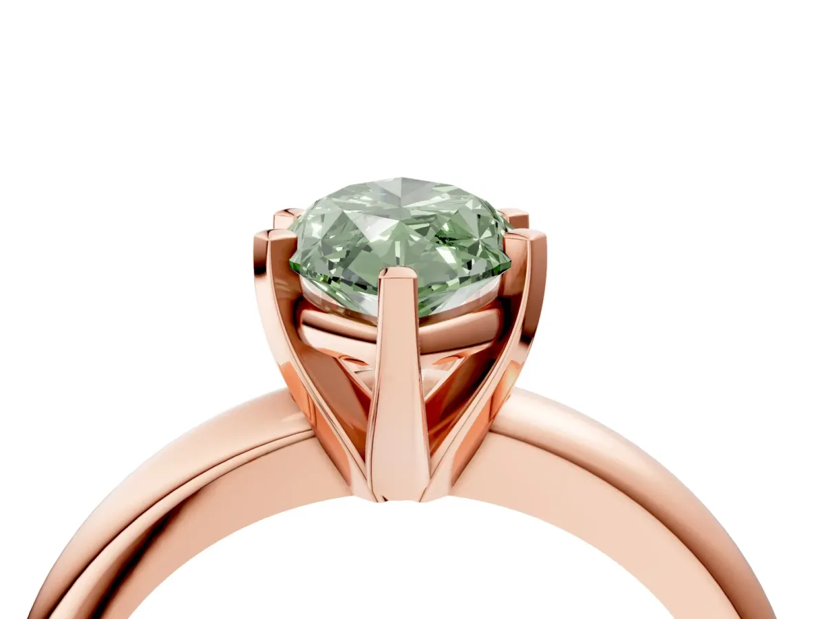 Fancy Green Marquise Cut Diamond Solitaire Engagement Ring with Round Band and Four-Prong Setting Rose gold