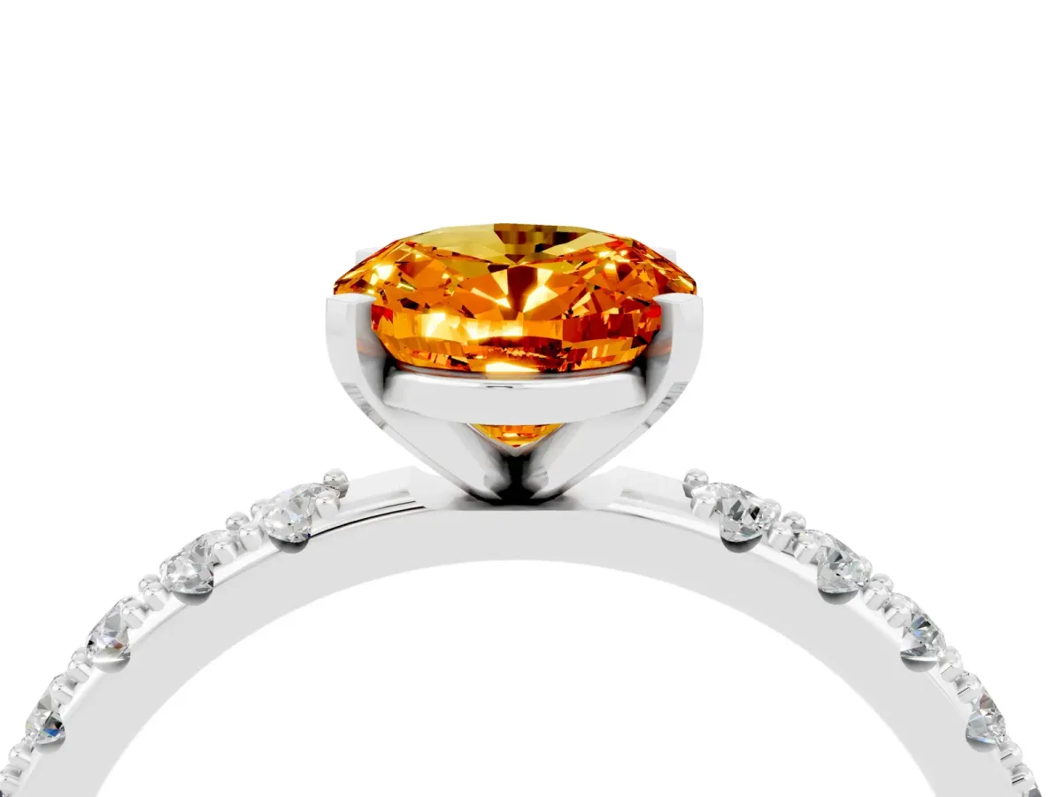 Oval Cut Citrine Solitaire Pavé Band with Four-Prong Setting Silver