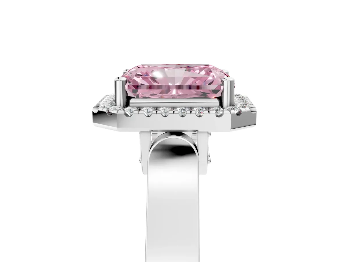 Fancy Pink Radiant Cut Halo Pave Split Shank Prong Setting Ring Platinum