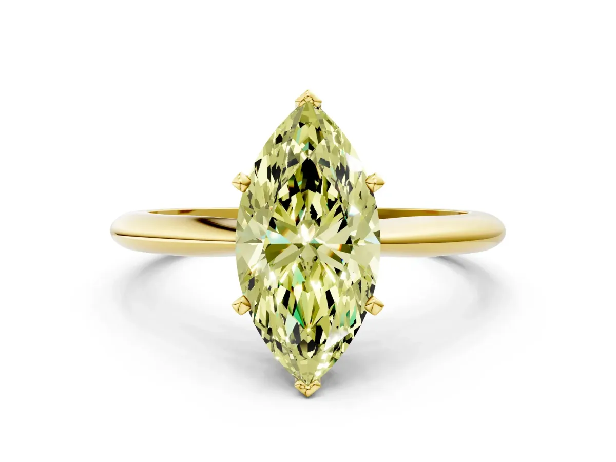 Fancy Yellow Marquise Cut Diamond Solitaire Engagement Ring with Classic Band and Four-Prong Setting Yellow gold