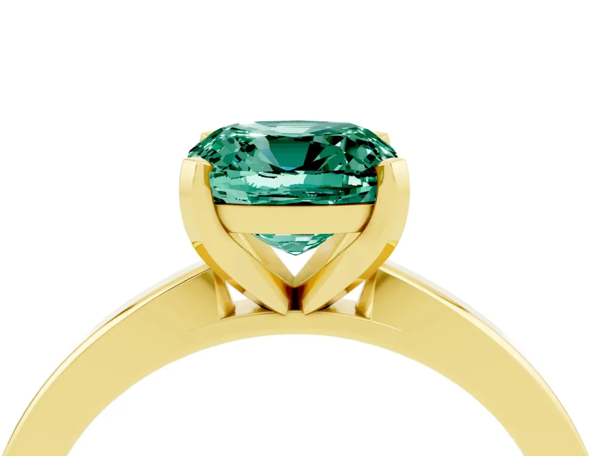 Cushion Cut Green Sapphire Solitaire Engagement Ring with Classic Band and Four-Prong Setting Yellow gold