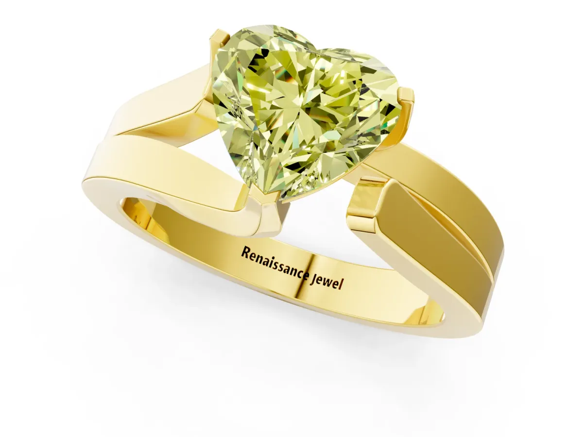 Fancy Yellow Modern Tension Set Heart Cut Diamond Solitaire Wide Band Ring Yellow gold
