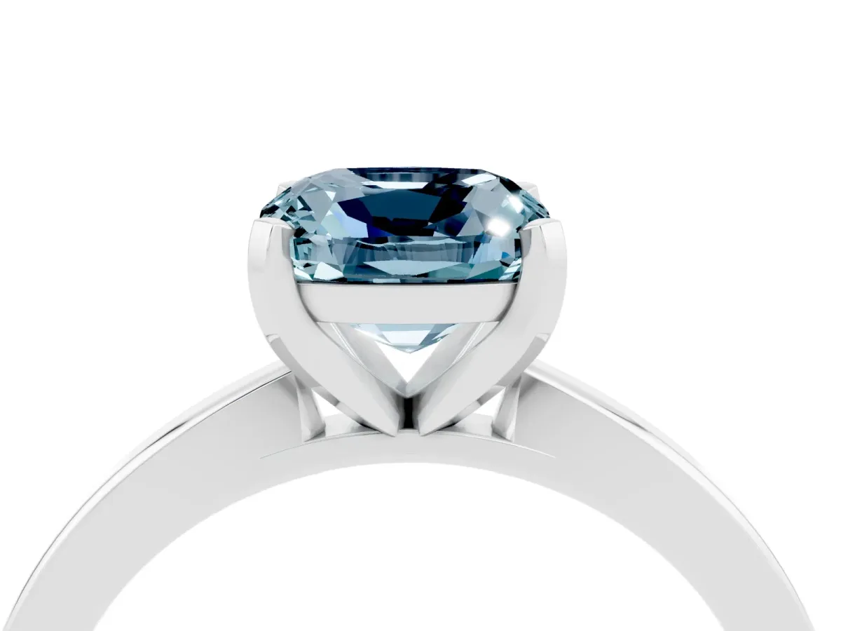 Cushion Cut Aquamarine Solitaire Engagement Ring with Classic Band and Four-Prong Setting White gold
