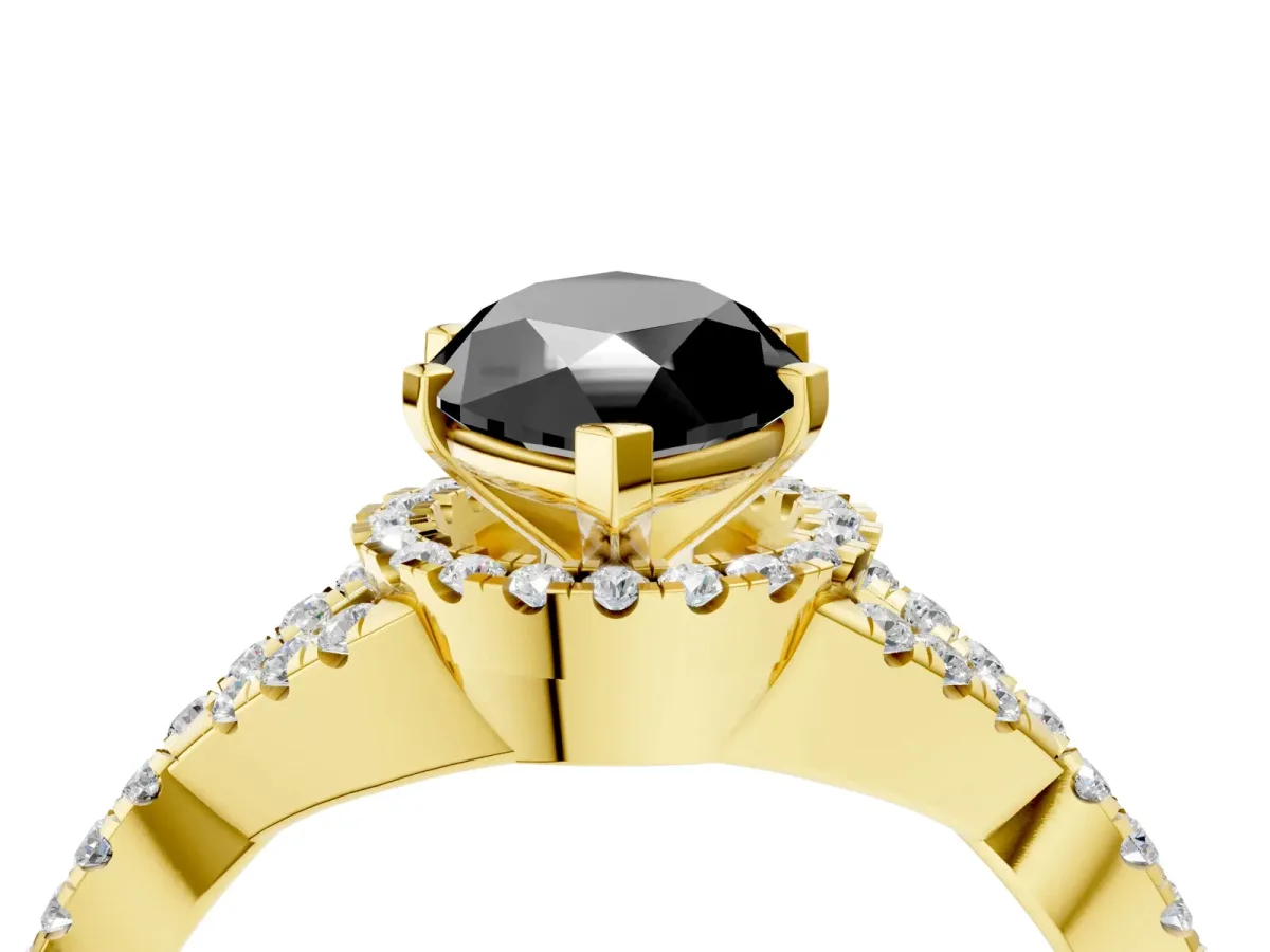 Fancy Black Marquise Cut Diamond Halo Twist Band Solitaire Prong Setting Ring Yellow gold