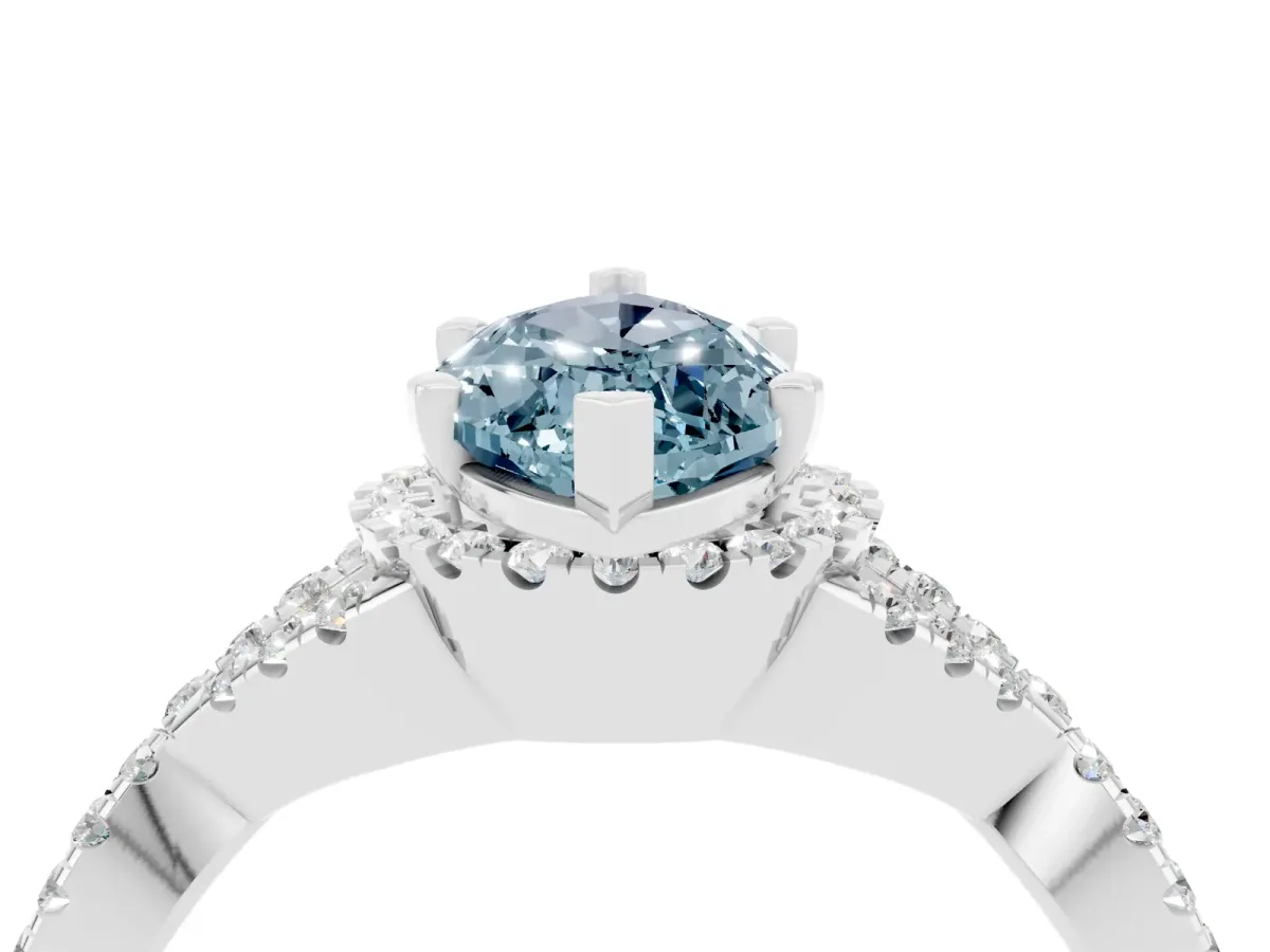 Marquise Cut Aquamarine Halo Twist Band Solitaire Prong Setting Ring White gold