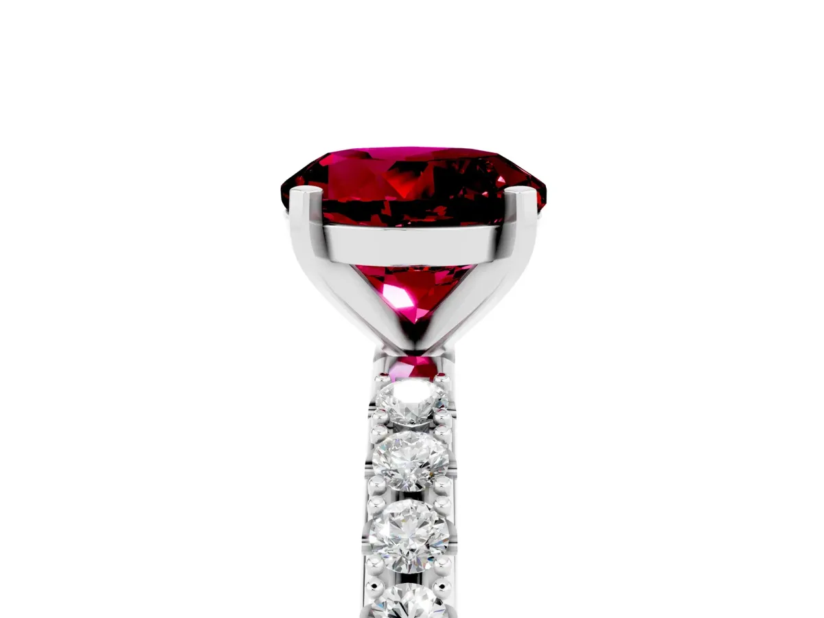 Round Cut Garnet Solitaire Pavé Band with Four-Prong Setting Silver