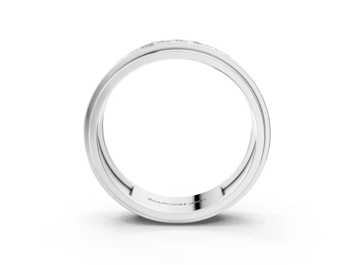 Round Diamond Seven-Stone Channel Set Mens Band White gold