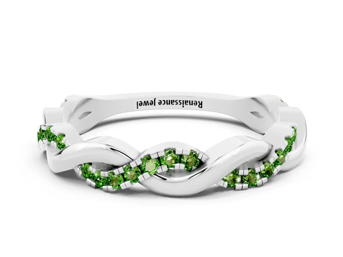 Round Peridot Twist Eternity Band with Pavé Setting White gold