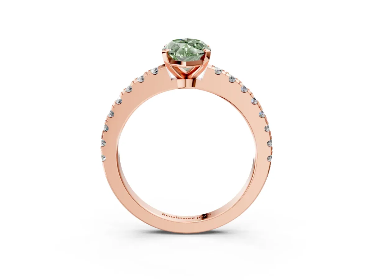 Fancy Green Marquise Cut Solitaire Diamond with Pavé Band and Four-Prong Setting Rose gold