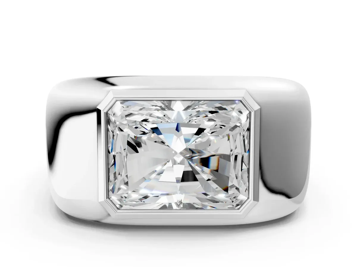 Radiant Diamond Bezel Set Mens Ring Platinum