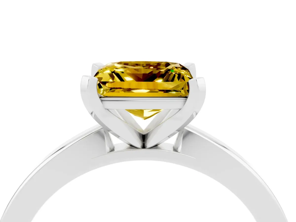 Princess Cut Yellow Sapphire Solitaire Engagement Ring with Classic Band and Four-Prong Setting White gold