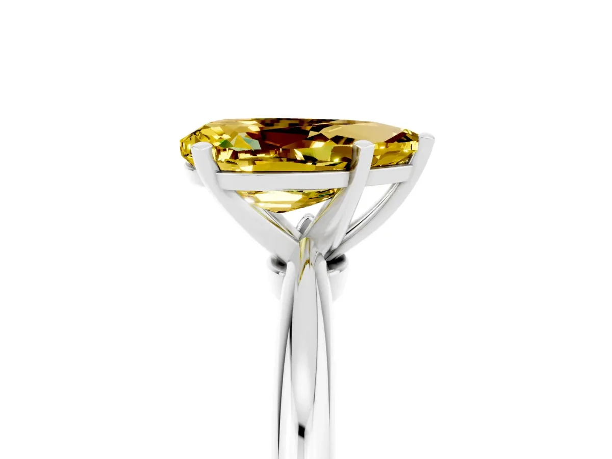 Pear Cut Yellow Sapphire Solitaire Ring with Six-Prong Setting and Classic Band Platinum