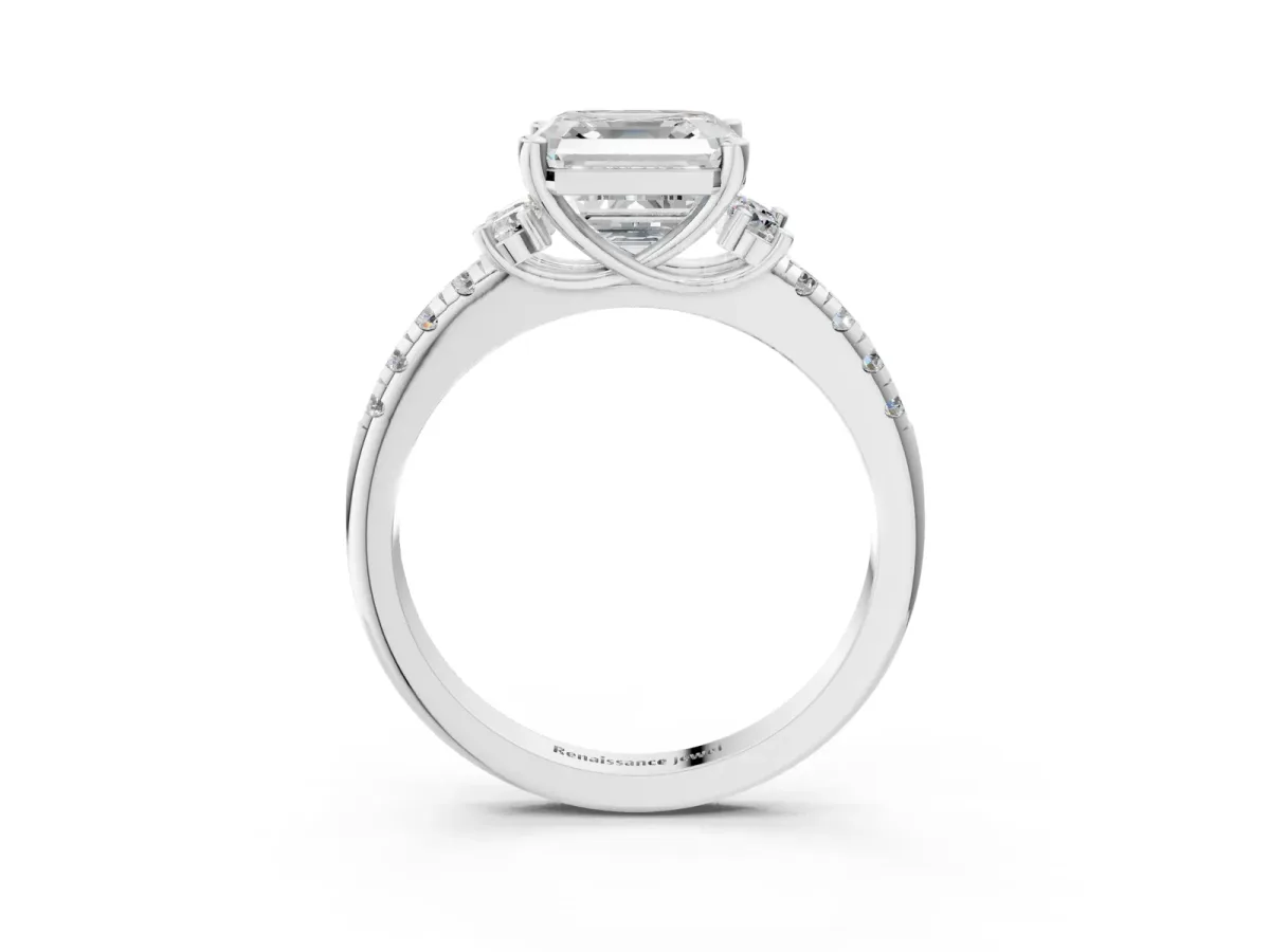 Asscher Cut Diamond Three-Stone Pave Band with Four-Prong Setting Platinum