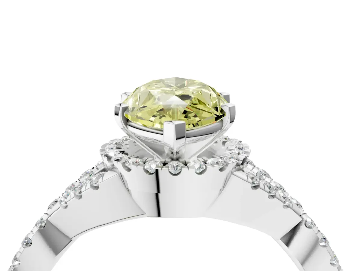 Fancy Yellow Marquise Cut Diamond Halo Twist Band Solitaire Prong Setting Ring White gold